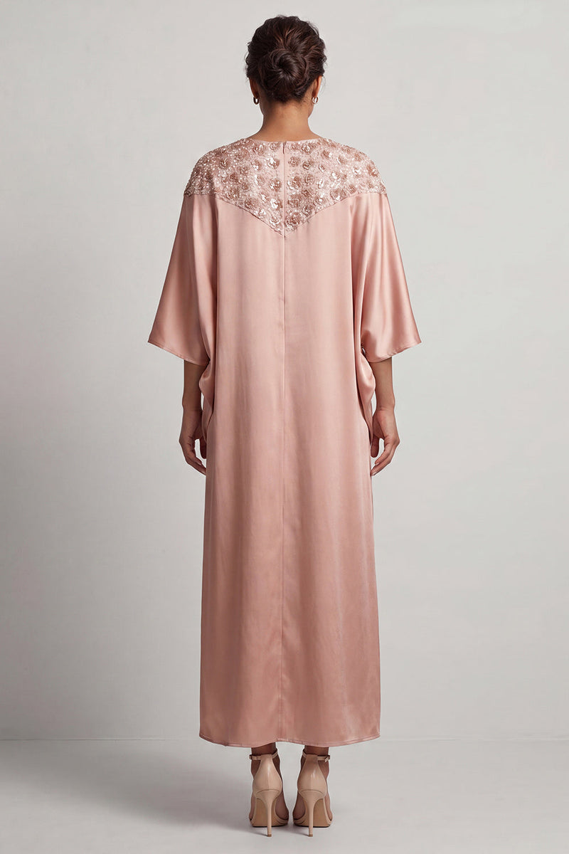 Load image into Gallery viewer, Sparkly Pink Sheath Boat Neck Long Mother of the Bride Dress with Sleeves