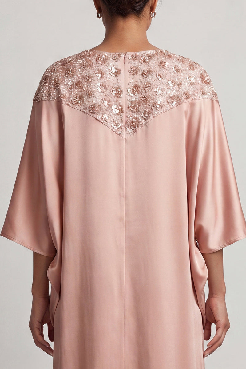 Load image into Gallery viewer, Sparkly Pink Sheath Boat Neck Long Mother of the Bride Dress with Sleeves