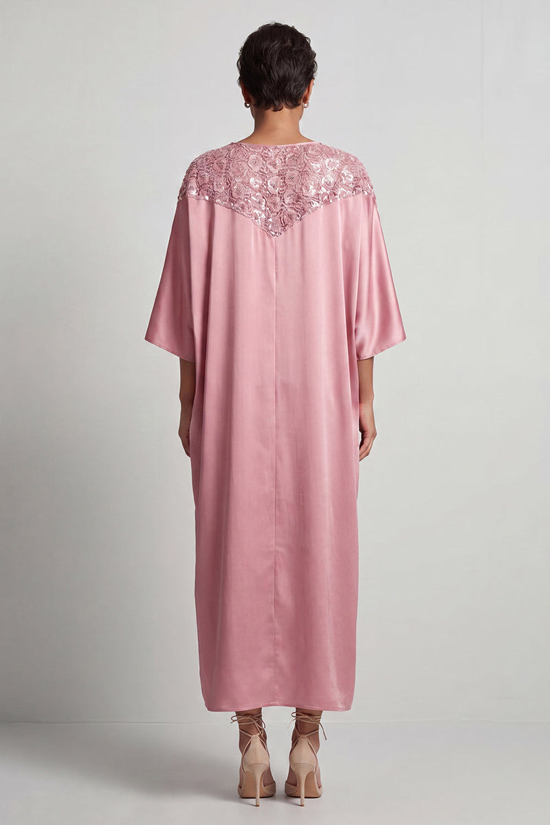 Load image into Gallery viewer, Sparkly Pink Sheath Boat Neck Long Mother of the Bride Dress with Sleeves