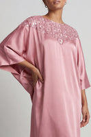 Load image into Gallery viewer, Sparkly Pink Sheath Boat Neck Long Mother of the Bride Dress with Sleeves