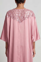 Load image into Gallery viewer, Sparkly Pink Sheath Boat Neck Long Mother of the Bride Dress with Sleeves
