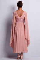 Load image into Gallery viewer, Sparkly Pink Beaded V-Neck A Line Long Mother of the Bride Dress with Cape
