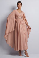 Load image into Gallery viewer, Sparkly Pink Beaded V-Neck A Line Long Mother of the Bride Dress with Cape