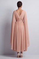 Load image into Gallery viewer, Sparkly Pink Beaded V-Neck A Line Long Mother of the Bride Dress with Cape