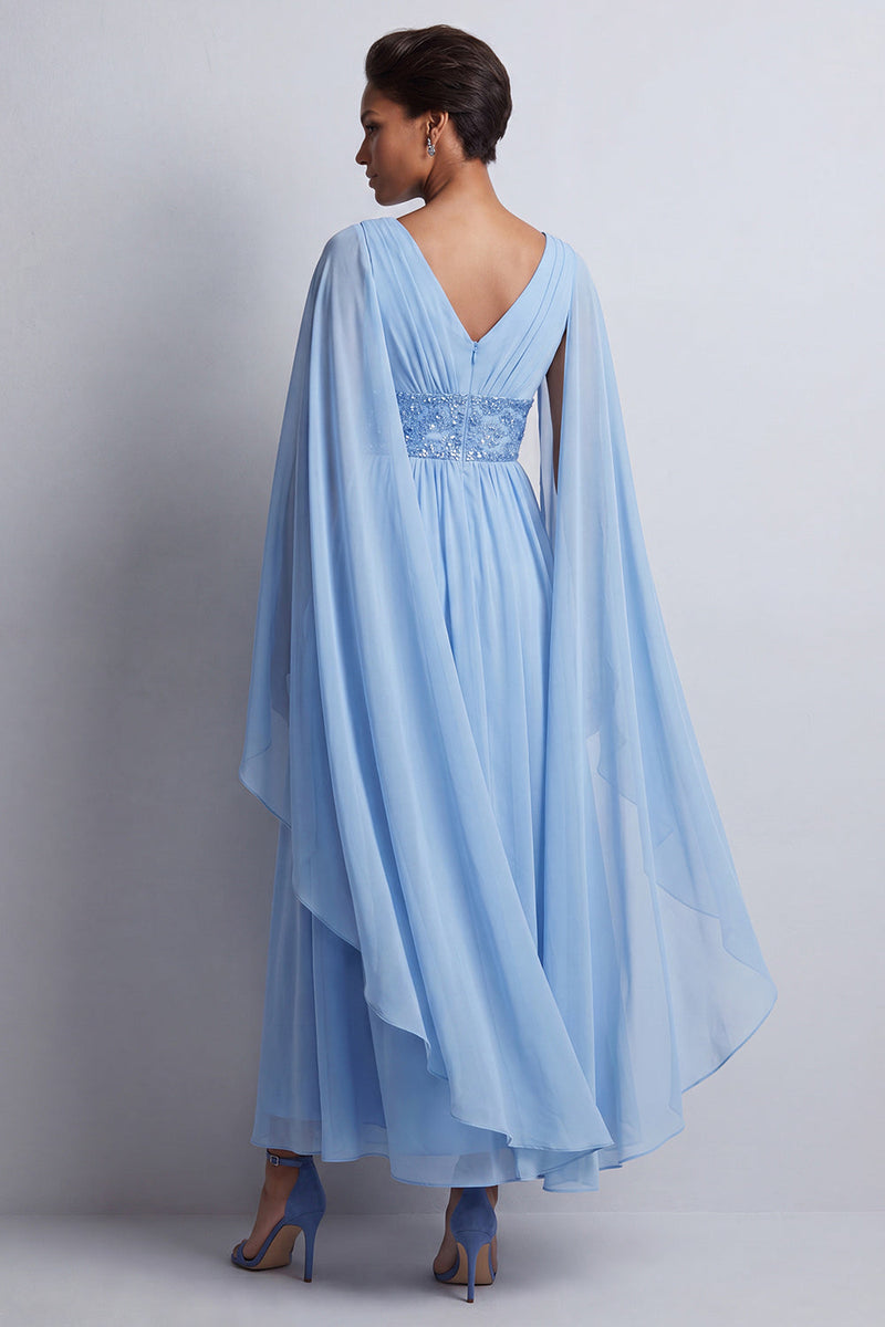 Load image into Gallery viewer, Sparkly Pink Beaded V-Neck A Line Long Mother of the Bride Dress with Cape