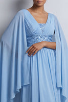 Load image into Gallery viewer, Sparkly Pink Beaded V-Neck A Line Long Mother of the Bride Dress with Cape