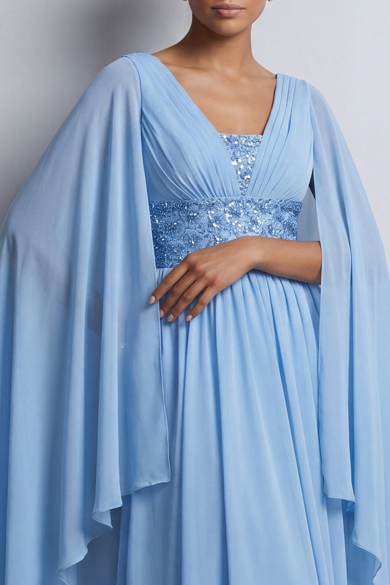 Load image into Gallery viewer, Sparkly Pink Beaded V-Neck A Line Long Mother of the Bride Dress with Cape
