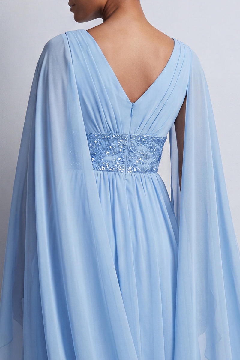 Load image into Gallery viewer, Sparkly Pink Beaded V-Neck A Line Long Mother of the Bride Dress with Cape