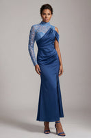 Load image into Gallery viewer, Sparkly Champagne Mermaid Asymmetrical Shoulder Long Mother of the Bride Dress with Slit