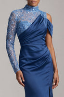 Load image into Gallery viewer, Sparkly Champagne Mermaid Asymmetrical Shoulder Long Mother of the Bride Dress with Slit