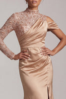 Load image into Gallery viewer, Sparkly Champagne Mermaid Asymmetrical Shoulder Long Mother of the Bride Dress with Slit