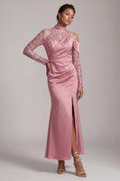 Load image into Gallery viewer, Sparkly Champagne Mermaid Asymmetrical Shoulder Long Mother of the Bride Dress with Slit