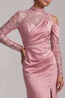 Load image into Gallery viewer, Sparkly Champagne Mermaid Asymmetrical Shoulder Long Mother of the Bride Dress with Slit