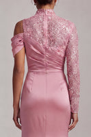 Load image into Gallery viewer, Sparkly Champagne Mermaid Asymmetrical Shoulder Long Mother of the Bride Dress with Slit