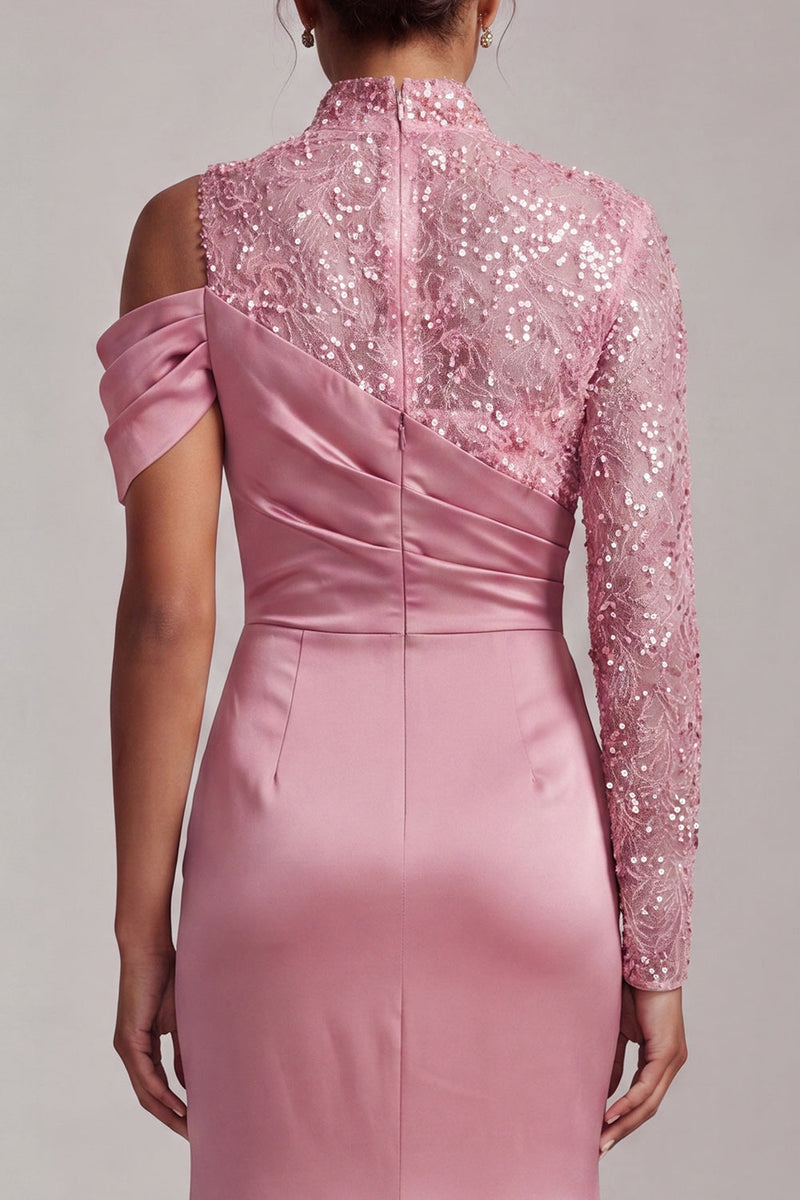 Load image into Gallery viewer, Sparkly Champagne Mermaid Asymmetrical Shoulder Long Mother of the Bride Dress with Slit
