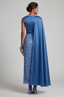 Load image into Gallery viewer, Sparkly Dusty Rose Sheath Beaded Long Mother of the Bride Dress with Side Cape