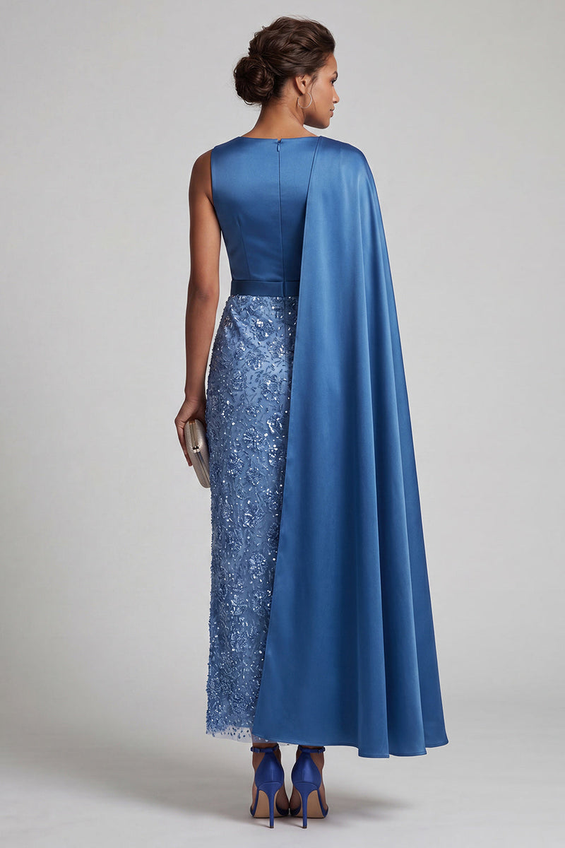 Load image into Gallery viewer, Sparkly Dusty Rose Sheath Beaded Long Mother of the Bride Dress with Side Cape