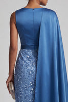 Load image into Gallery viewer, Sparkly Dusty Rose Sheath Beaded Long Mother of the Bride Dress with Side Cape