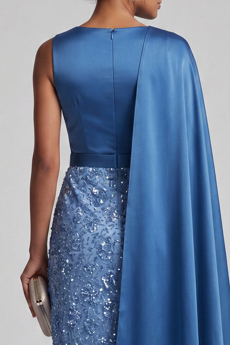 Load image into Gallery viewer, Sparkly Dusty Rose Sheath Beaded Long Mother of the Bride Dress with Side Cape