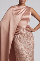Load image into Gallery viewer, Sparkly Dusty Rose Sheath Beaded Long Mother of the Bride Dress with Side Cape