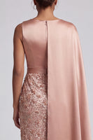 Load image into Gallery viewer, Sparkly Dusty Rose Sheath Beaded Long Mother of the Bride Dress with Side Cape