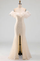 Load image into Gallery viewer, Sparkly Light Pink Mermaid Ruffled Sequins Long Mother of the Bride Dress