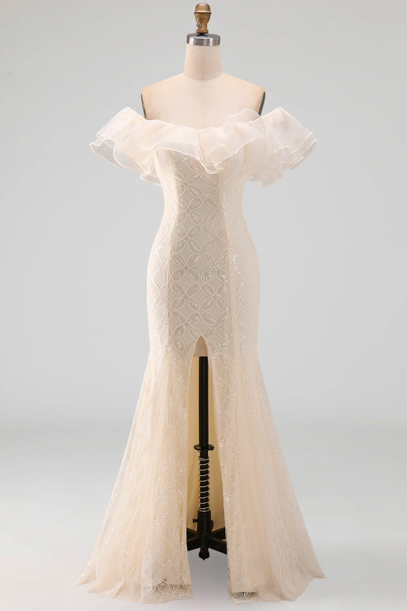 Load image into Gallery viewer, Sparkly Light Pink Mermaid Ruffled Sequins Long Mother of the Bride Dress