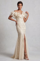 Load image into Gallery viewer, Sparkly Light Pink Mermaid Ruffled Sequins Long Mother of the Bride Dress