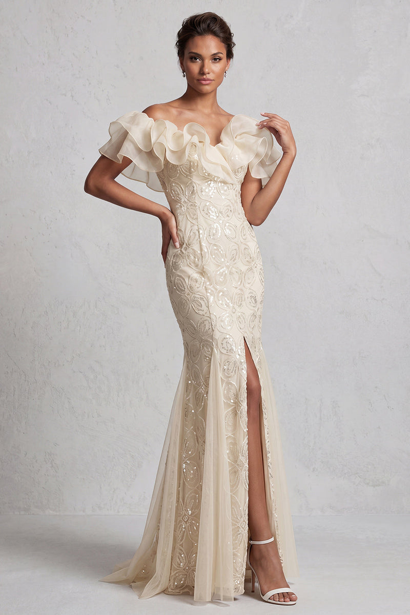 Load image into Gallery viewer, Sparkly Light Pink Mermaid Ruffled Sequins Long Mother of the Bride Dress