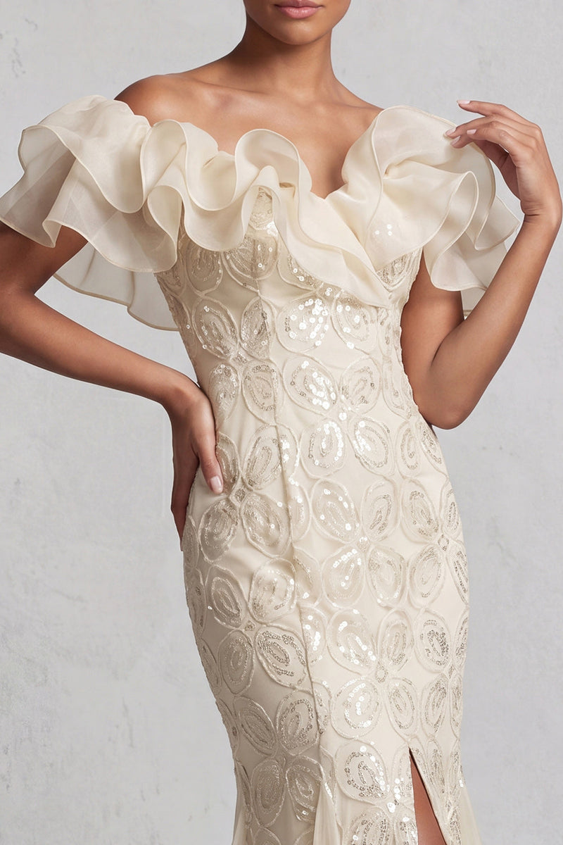 Load image into Gallery viewer, Sparkly Light Pink Mermaid Ruffled Sequins Long Mother of the Bride Dress
