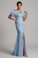 Load image into Gallery viewer, Sparkly Light Pink Mermaid Ruffled Sequins Long Mother of the Bride Dress