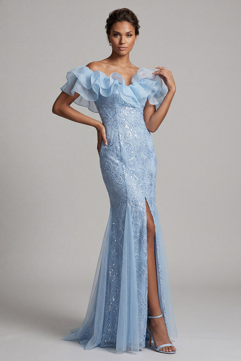 Load image into Gallery viewer, Sparkly Light Pink Mermaid Ruffled Sequins Long Mother of the Bride Dress