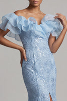 Load image into Gallery viewer, Sparkly Light Pink Mermaid Ruffled Sequins Long Mother of the Bride Dress
