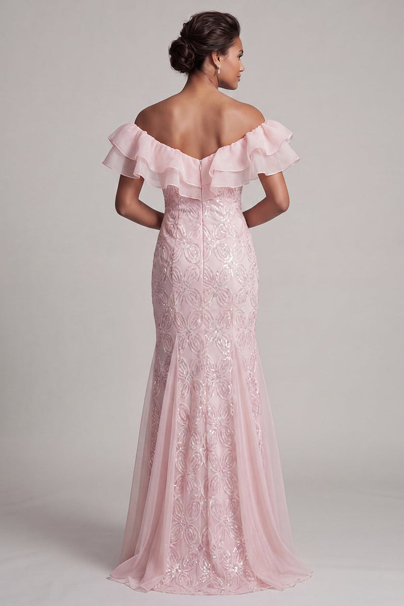 Load image into Gallery viewer, Sparkly Light Pink Mermaid Ruffled Sequins Long Mother of the Bride Dress
