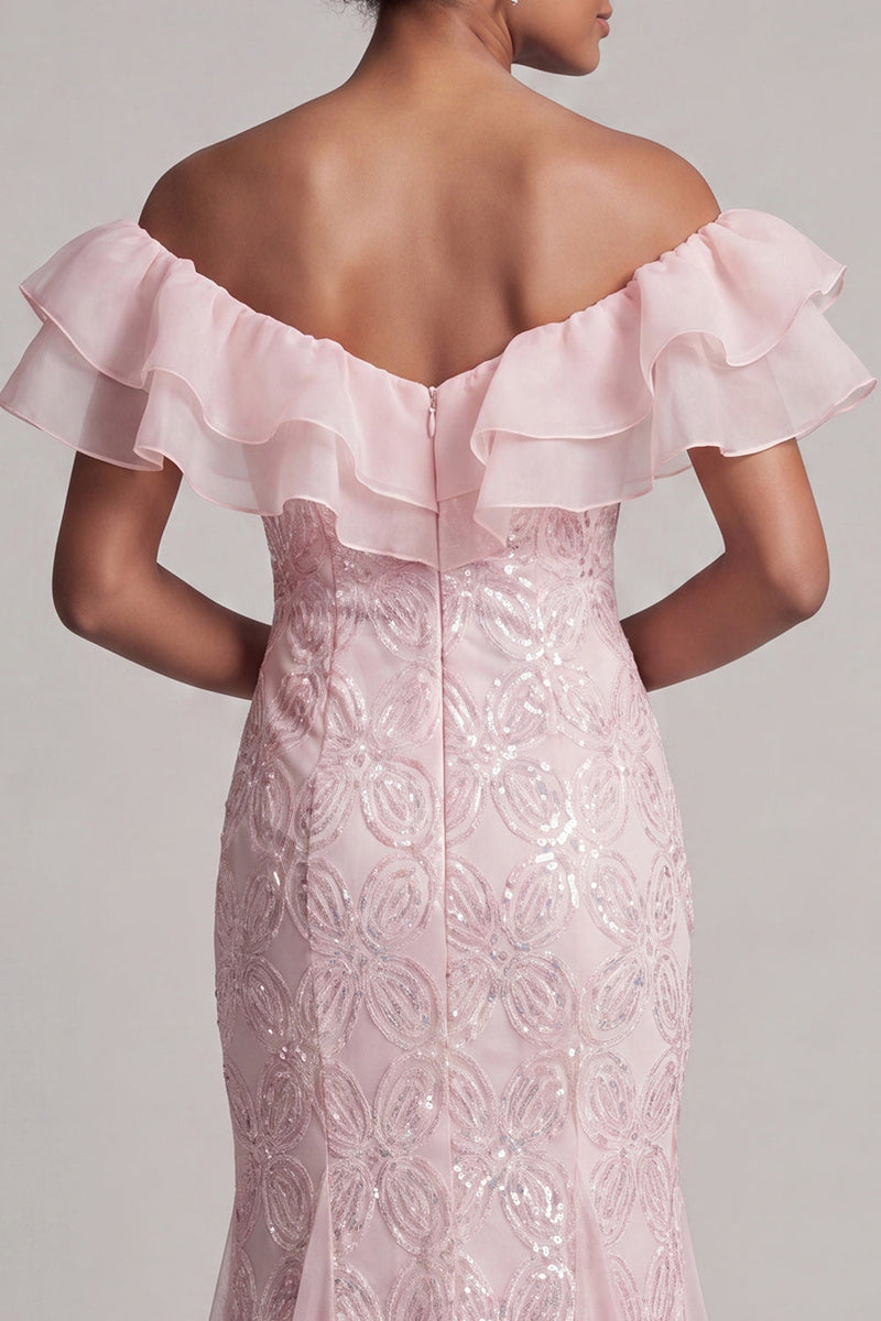 Load image into Gallery viewer, Sparkly Light Pink Mermaid Ruffled Sequins Long Mother of the Bride Dress
