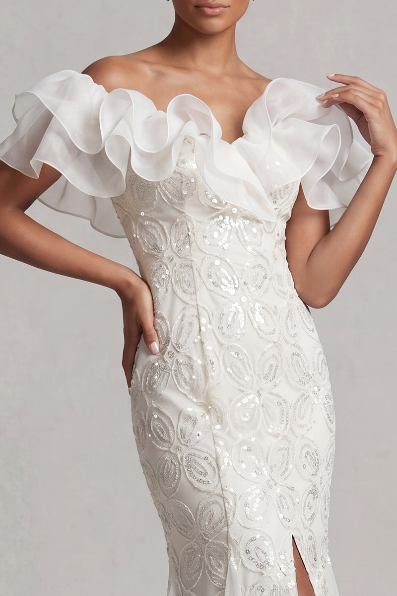 Load image into Gallery viewer, Sparkly Light Pink Mermaid Ruffled Sequins Long Mother of the Bride Dress