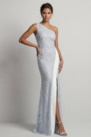 Load image into Gallery viewer, Mermaid Sequins Light Pink Sparkly Long Mother of the Bride Dress with Slit