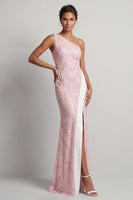 Load image into Gallery viewer, Mermaid Sequins Light Pink Sparkly Long Mother of the Bride Dress with Slit