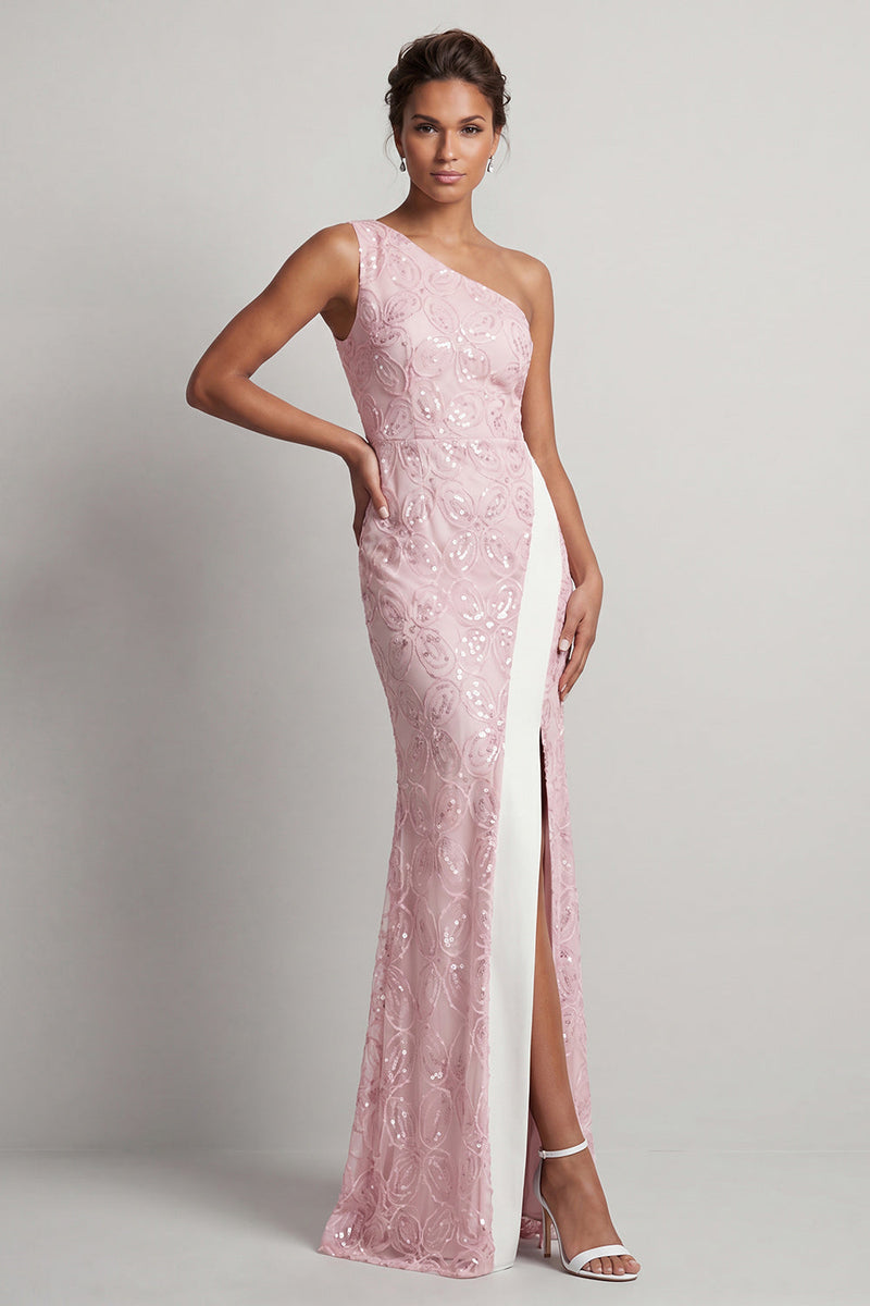 Load image into Gallery viewer, Mermaid Sequins Light Pink Sparkly Long Mother of the Bride Dress with Slit