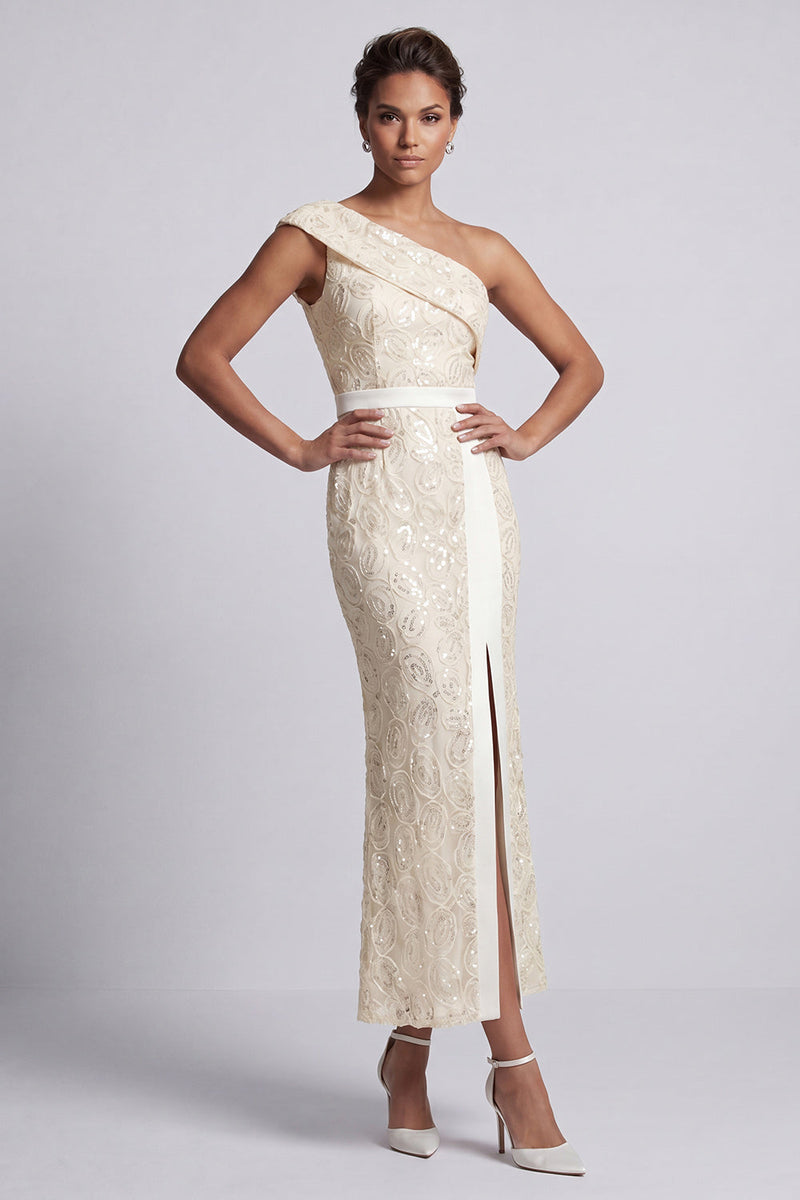 Load image into Gallery viewer, Mermaid Sequins Sparkly Apricot Long Mother of the Bride Dress with Slit