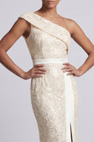 Load image into Gallery viewer, Mermaid Sequins Sparkly Apricot Long Mother of the Bride Dress with Slit