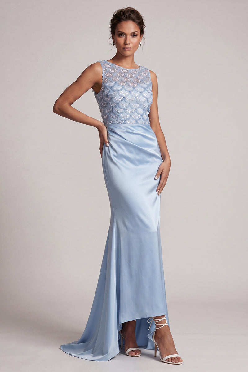 Load image into Gallery viewer, Sparkly Light Blue Mermaid Ruched Long Mother of the Bride Dress