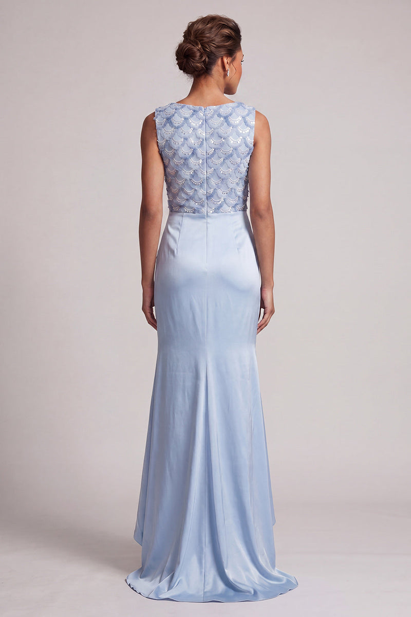 Load image into Gallery viewer, Sparkly Light Blue Mermaid Ruched Long Mother of the Bride Dress