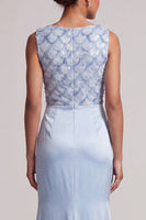 Load image into Gallery viewer, Sparkly Light Blue Mermaid Ruched Long Mother of the Bride Dress