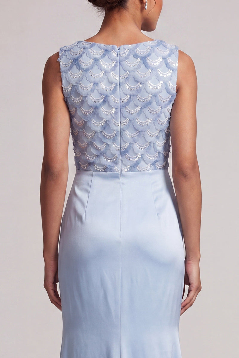 Load image into Gallery viewer, Sparkly Light Blue Mermaid Ruched Long Mother of the Bride Dress