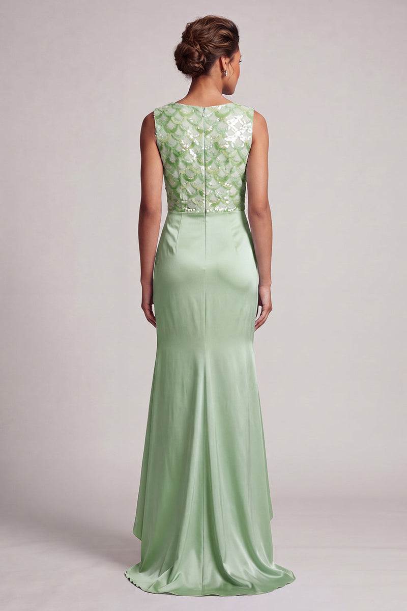 Load image into Gallery viewer, Sparkly Light Blue Mermaid Ruched Long Mother of the Bride Dress