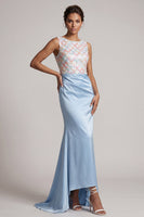 Load image into Gallery viewer, Sparkly Light Blue Mermaid Ruched Long Mother of the Bride Dress