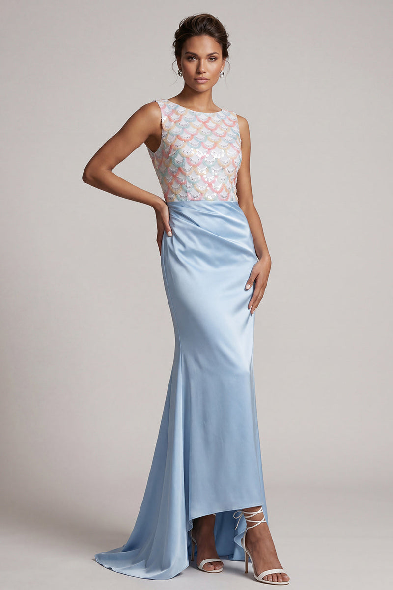 Load image into Gallery viewer, Sparkly Light Blue Mermaid Ruched Long Mother of the Bride Dress