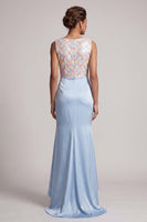 Load image into Gallery viewer, Sparkly Light Blue Mermaid Ruched Long Mother of the Bride Dress