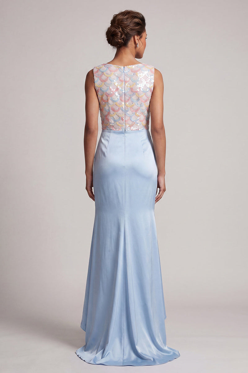 Load image into Gallery viewer, Sparkly Light Blue Mermaid Ruched Long Mother of the Bride Dress
